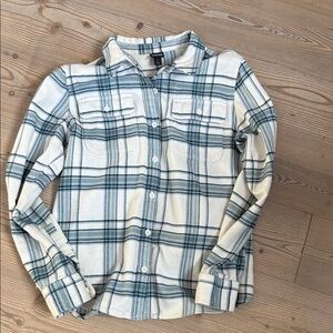 Patagonia Cream and Blue Plaid Shirt